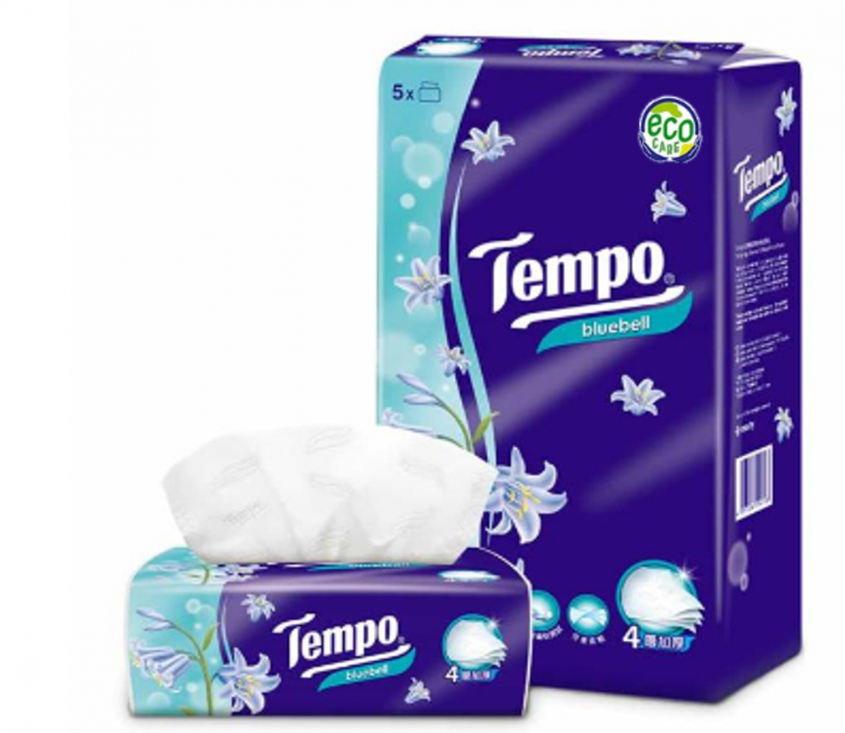 Tempo 4-layer bagged tissue (5 packs) Blue wind bell packaging tissue (soft draw)