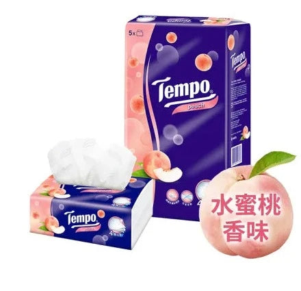 Tempo 四層袋裝紙巾 (5包裝) 甜心桃 包裝面紙 (軟抽)