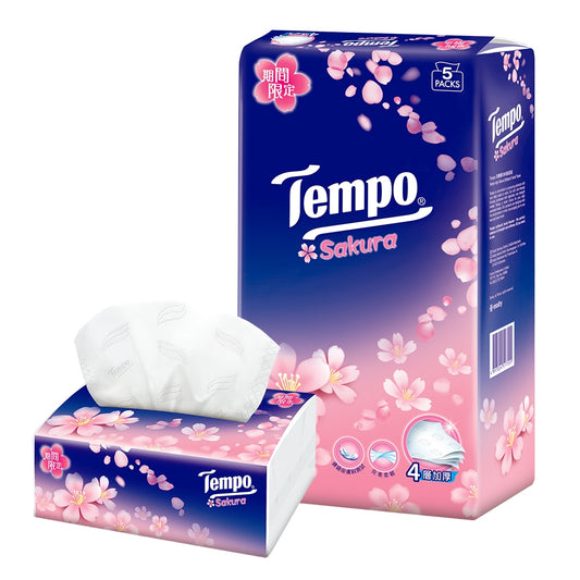 Tempo 四層袋裝紙巾 (5包裝) 櫻花香味 包裝面紙 (軟抽)