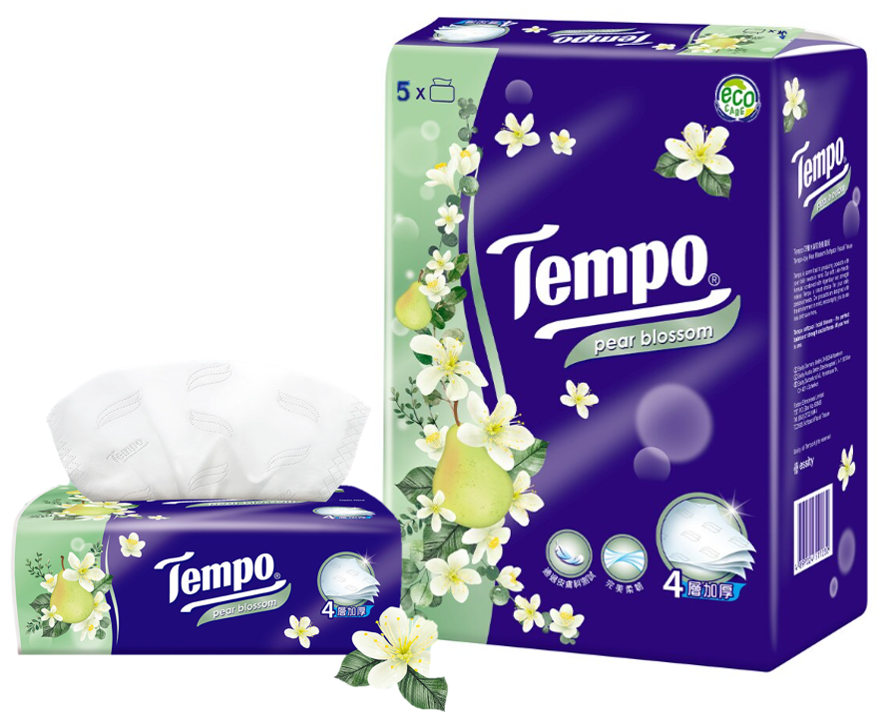 Tempo 4-layer bagged tissue (5 packs) Water pear flower packaging tissue (soft draw)